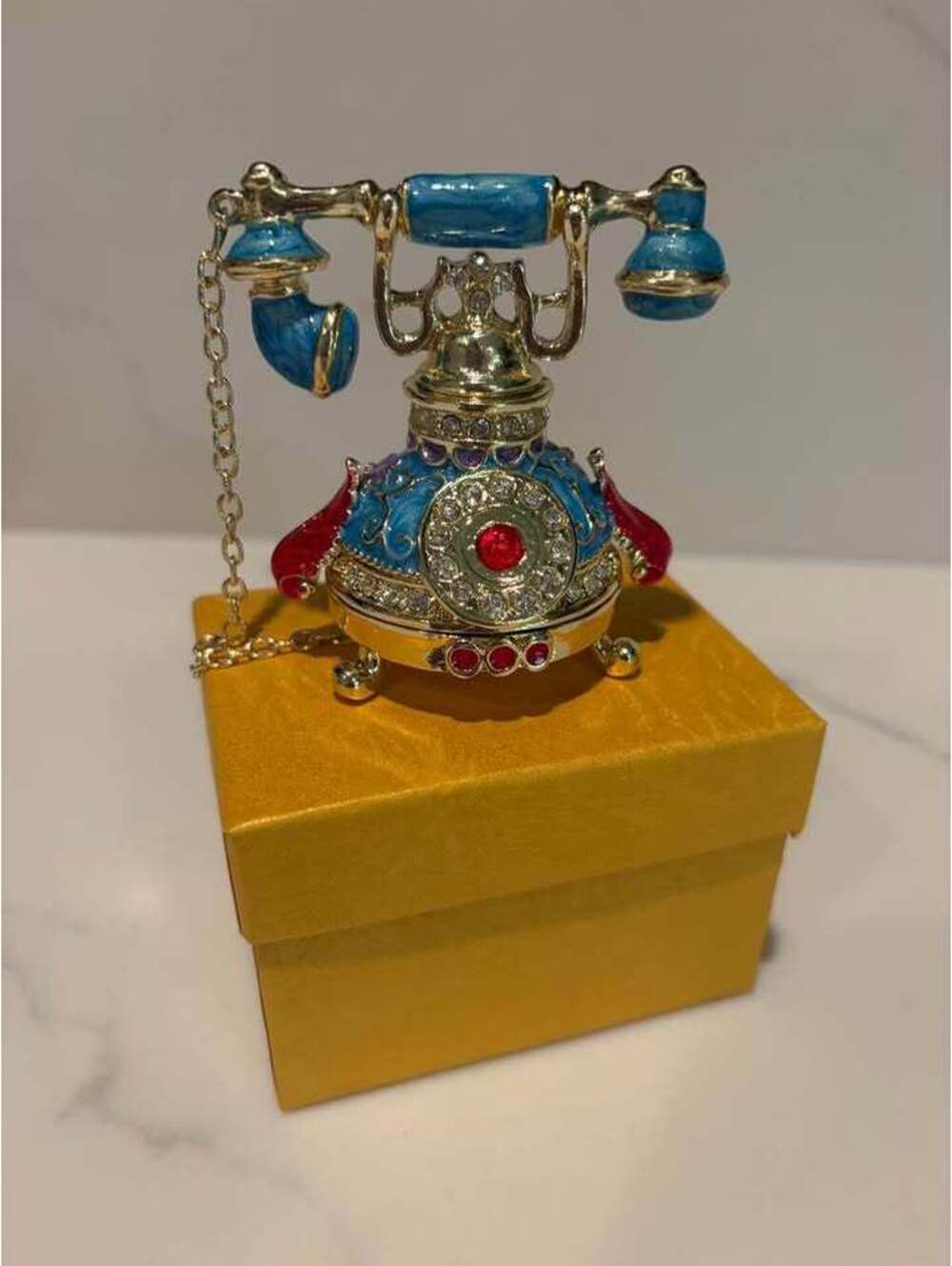 Vintage inspired Enamel Telephone Trinket Box